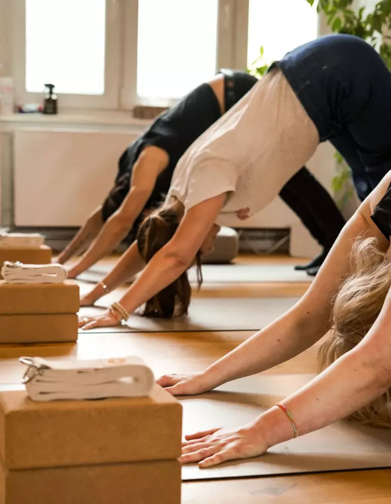 Yogakurs in kleiner Gruppe im Kursraum der Praxis